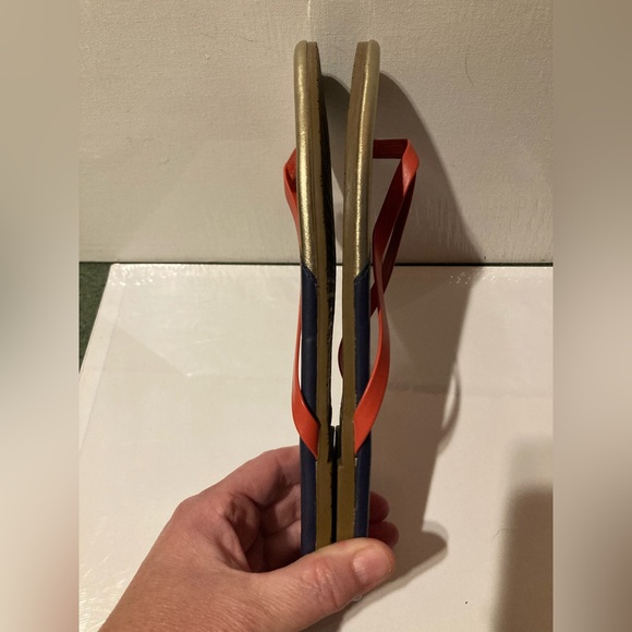 Tkees Sandals Womens Size 8 Leather Contours Colorblock Navy, Gold, Orange - Picture 8 of 8